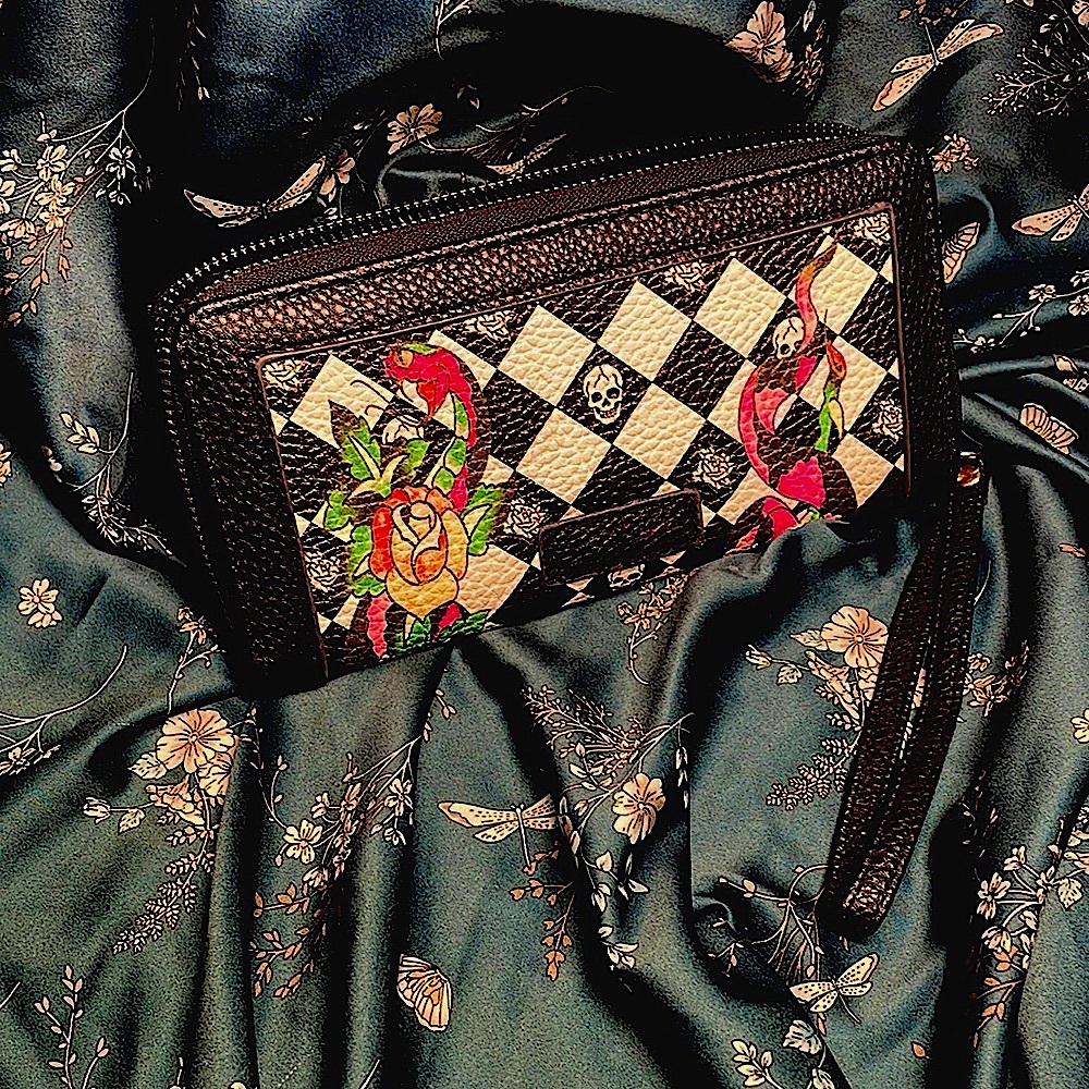 Ed Hardy Skull + Checkerboard Vegan Leather Wallet